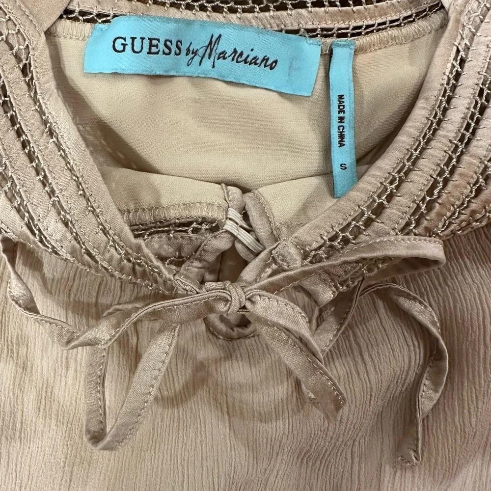 Vintage Guess beige silk Off-Shoulder Blouse - Picture 3 of 4